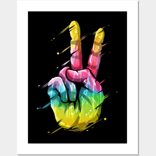 Colorful LGBTQ Victory Sign Hand Peace Sign Posters and Art